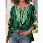Fashion Scoop Neck 3/4 Sleeve Print Blouse Top