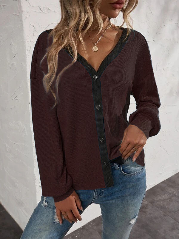 Fashion V-Neck Long Sleeve Button Sweater Top