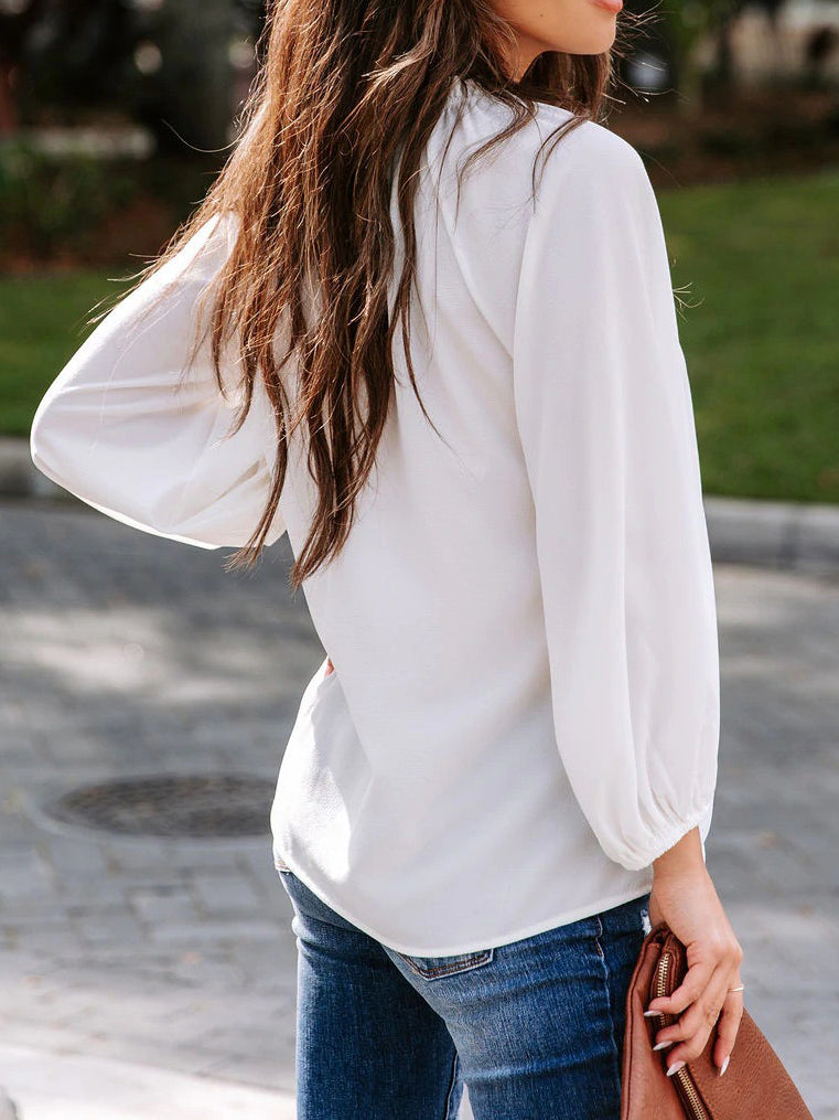 Deep V Neck Wide Long Sleeve Blouse Top