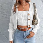 Cropped Button Down Cardigan Top and Vest Co Ord Set