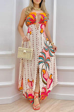 Print Split Joint Strapless Maxi Dresses