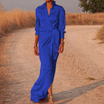 Casual Long Sleeve V-Neck Oversize Side Slit Long Dress