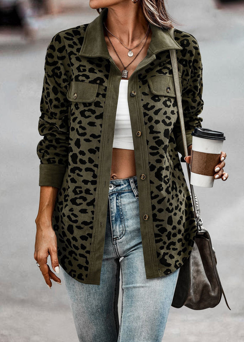 Fashion Leopard Print Turn Down Collar Button Shirt Jacket