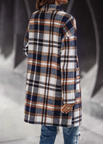 Bend Down Collar Long Sleeve Plaid Open Front Long Cardigan