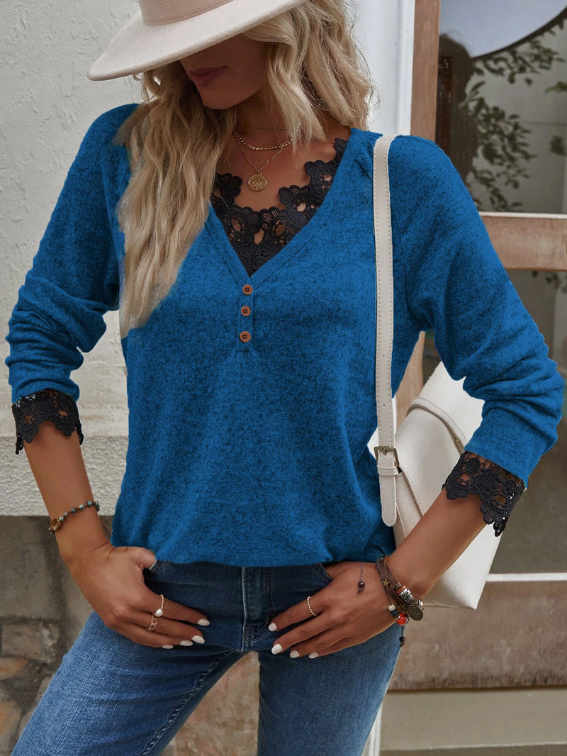 Casual Long Sleeve V-Neck Top Blouse