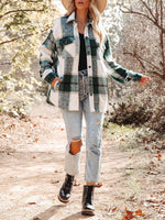 Turn Down Collar Plaid Buttoned Long Sleeve Jacket
