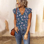 Casual V Neck Floral Sleeveless Tank Top