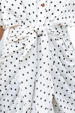 Polka Dot Tie Front Midi Shirt Dress