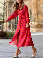 Zylie Wavy Print Lace-Up Shirt Midi Dress