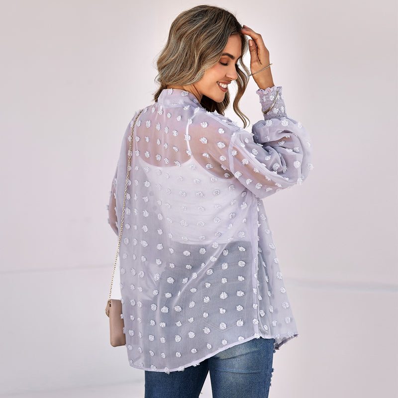 CasualLong Sleeve Swiss Dot Transparent Open Front Top