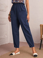 Elegant High Waist Pocketed Solid Color Loose Pants