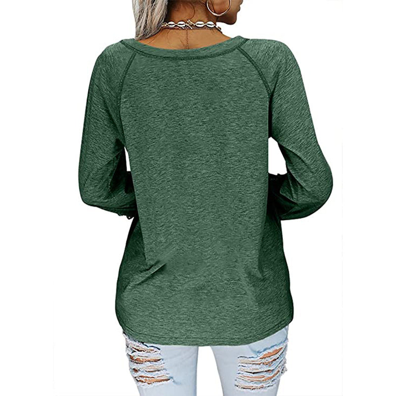 Casual Long Sleeve V Neck Top