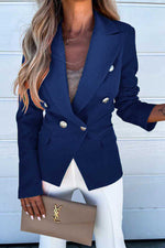 Solid Double Breasted Flap Pocket Blazer