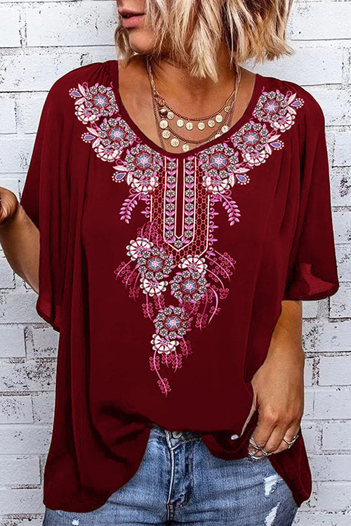 Print O Neck Loose Blouse