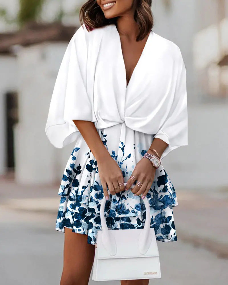 Casual Floral Short Sleeve Maxi Dress