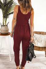Button Up Sleeveless Tie Front Tank Jumpsuit