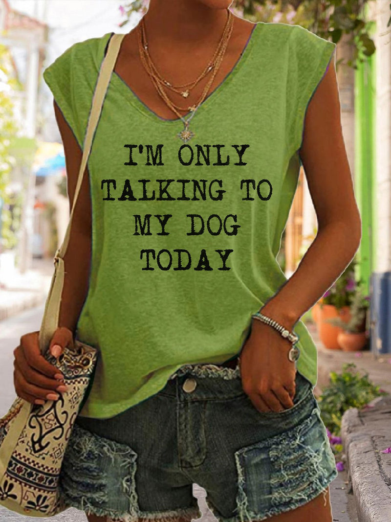 Casual V Neck Letter Printed Sleeveless Tank Top