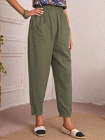 Elegant High Waist Pocketed Solid Color Loose Pants