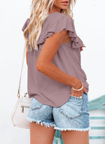 Casual Round Neck Cap Sleeve Solid Color Blouse Top