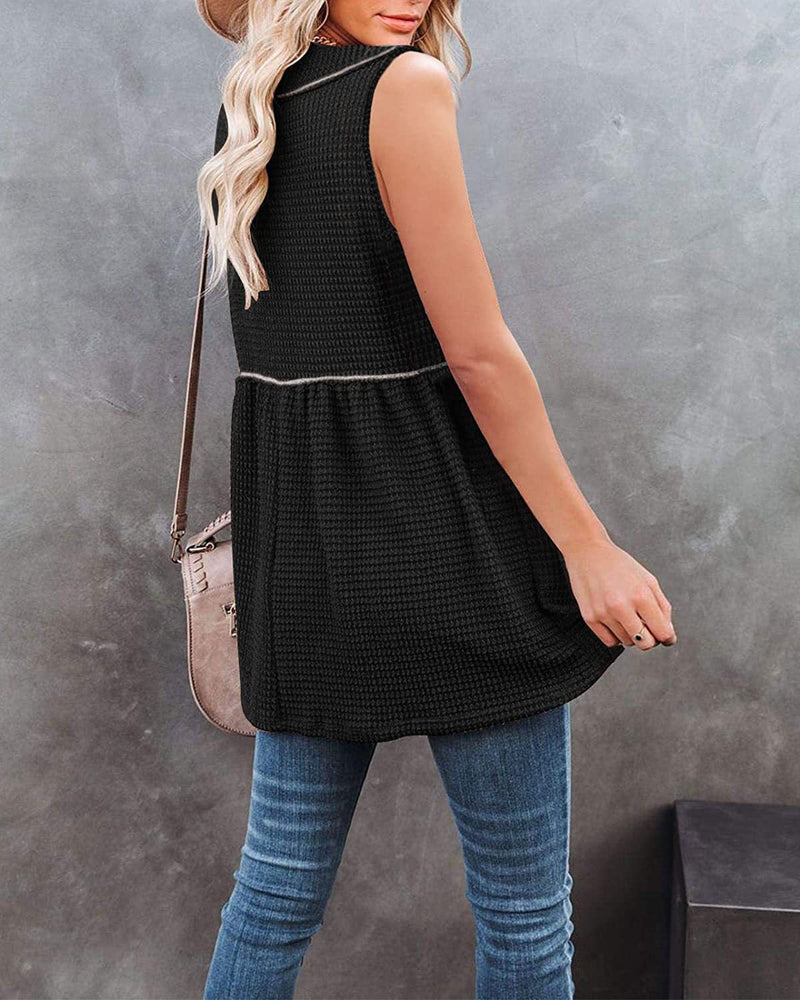 Casual V-Neck Sleeveless Solid Loose Blouse Top