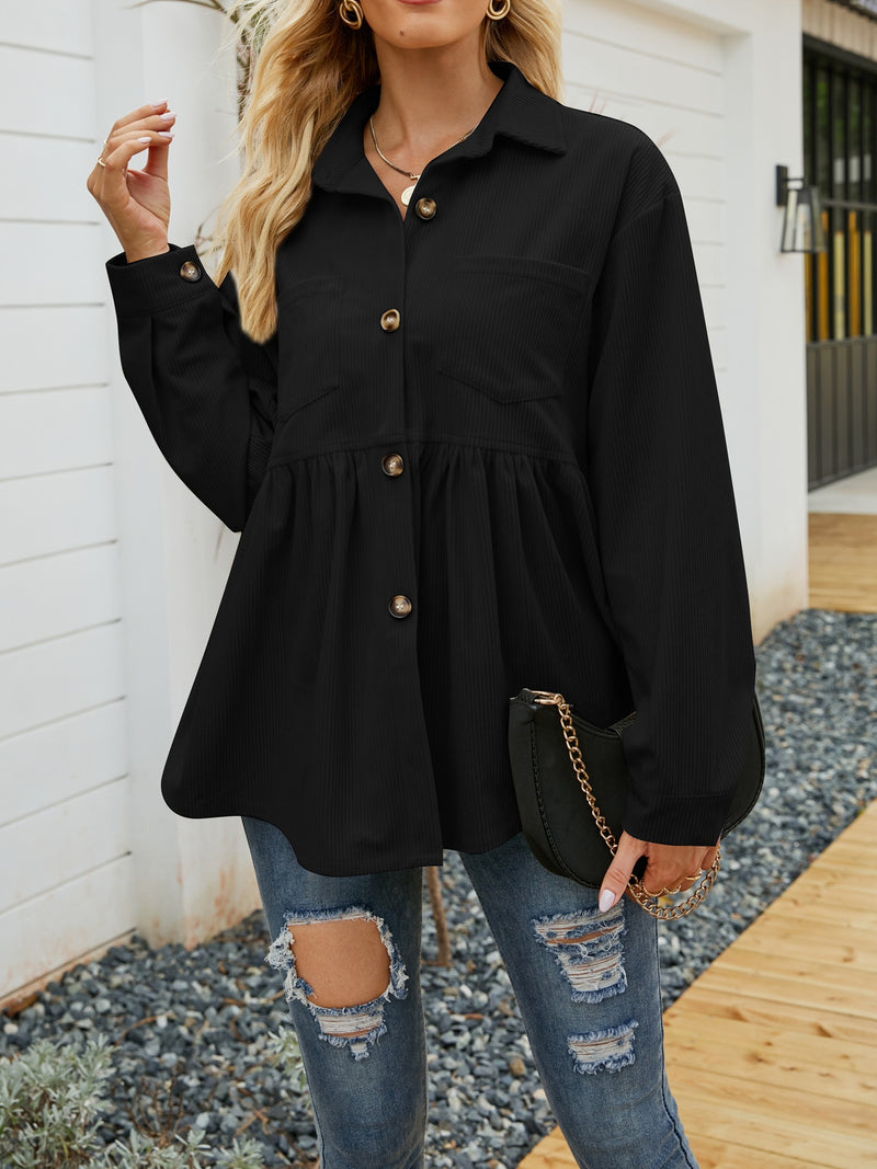 Casual Collar Long Sleeve Flared Buttoned Shirt Top