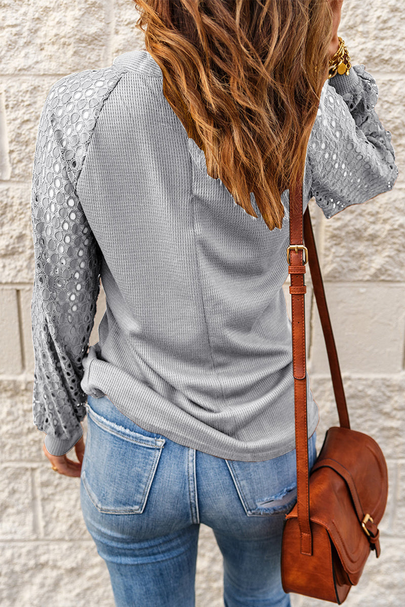 Casual Long Sleeve O-Neck Lace Sweatshirt Blouse