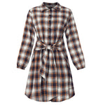 Fashion Long Sleeve Check Tartan Waistband Mini Shirt Dress