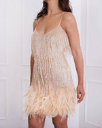 Sexy Spaghetti Strap Sleeveless Sequins Feather Mini Dress