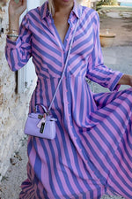 Stripe Long Sleeve Button Maxi Shirt Dress