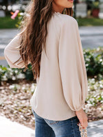 Deep V Neck Wide Long Sleeve Blouse Top