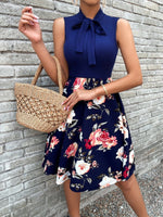 Floral Sleeveless Neck Tie Mini Dress