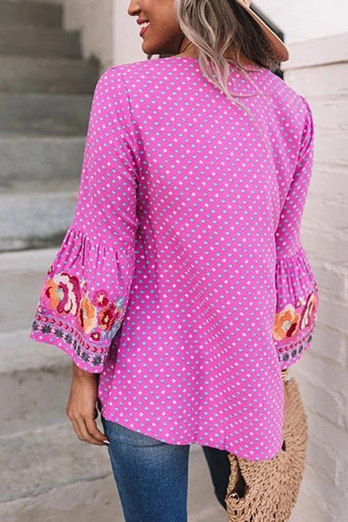 Boho Print Logn Sleeve Loose Blouse