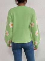 Floral Round Neck Solid Color Sweatshirt