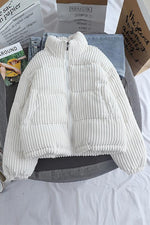 Corduroy Stand Collar Puffer Coat