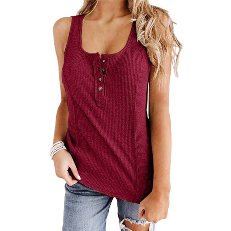 Casual U Neck Button Up Tank Top