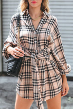 Plaid Tie Front Mini Shirt Dress