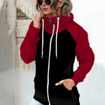 Drawstring Zip Up Long Sleeve Pocketed Sweater