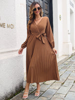 Side Split V Neck Long Sleeve Maxi Dress