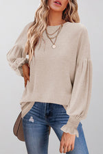 Cuff Sleeve O Neck Blouse