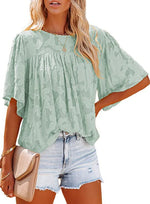 Casual Loose Round Neck Short Sleeve Blouse Top