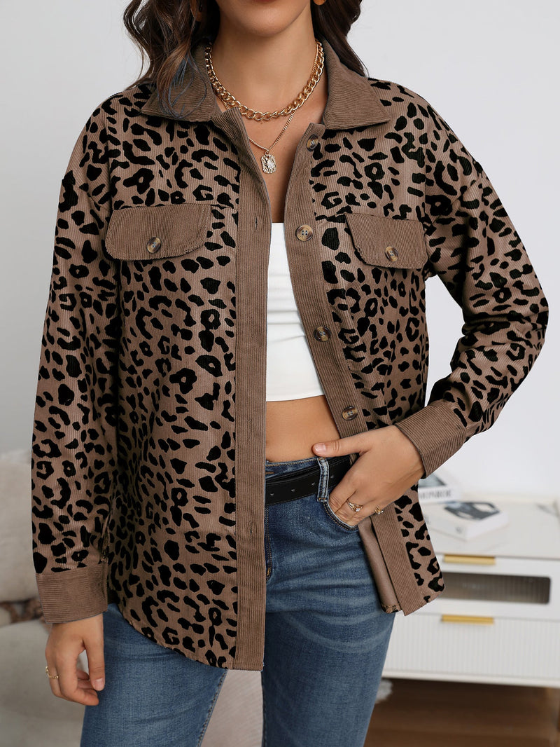 Fashion Leopard Print Turn Down Collar Button Shirt Jacket