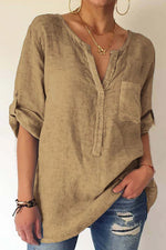 Sequin Pockets V Neck Blouse