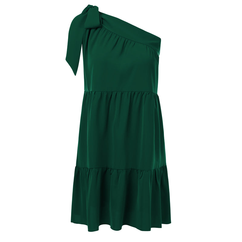 Adjustable One Shoulder Solid Color Mini Dress