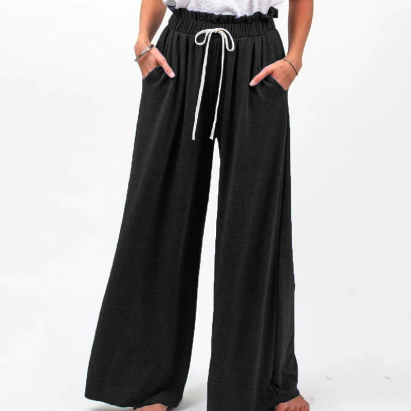 Casual Drawstring Pocketed Loose Solid Pants