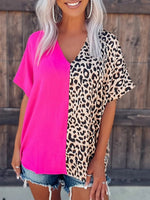 Color Blend Leopard Print V Neck Blouse Top