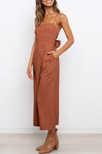 Solid Tie Backless Cropped Jumpsuits