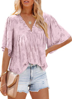 Loose Casual V Neck Short Sleeve Shirt Top