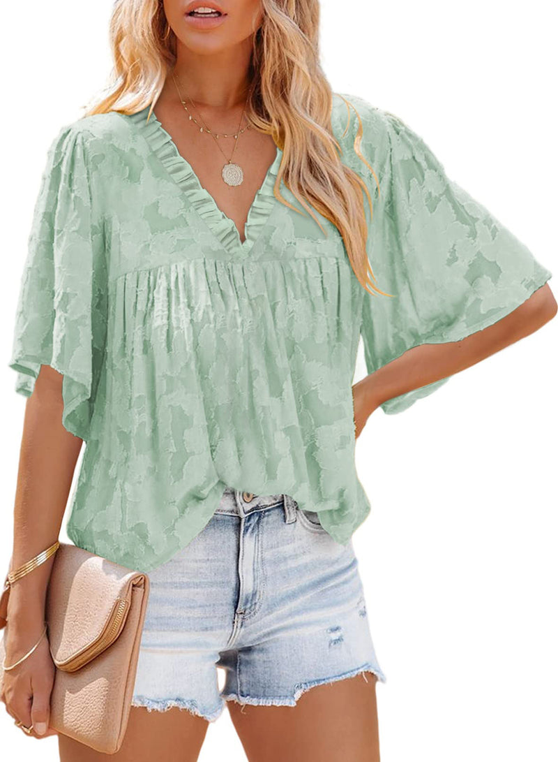 Loose Casual V Neck Short Sleeve Shirt Top