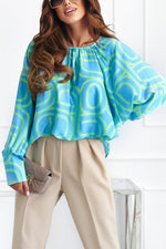 Print O Neck Bat Blouse