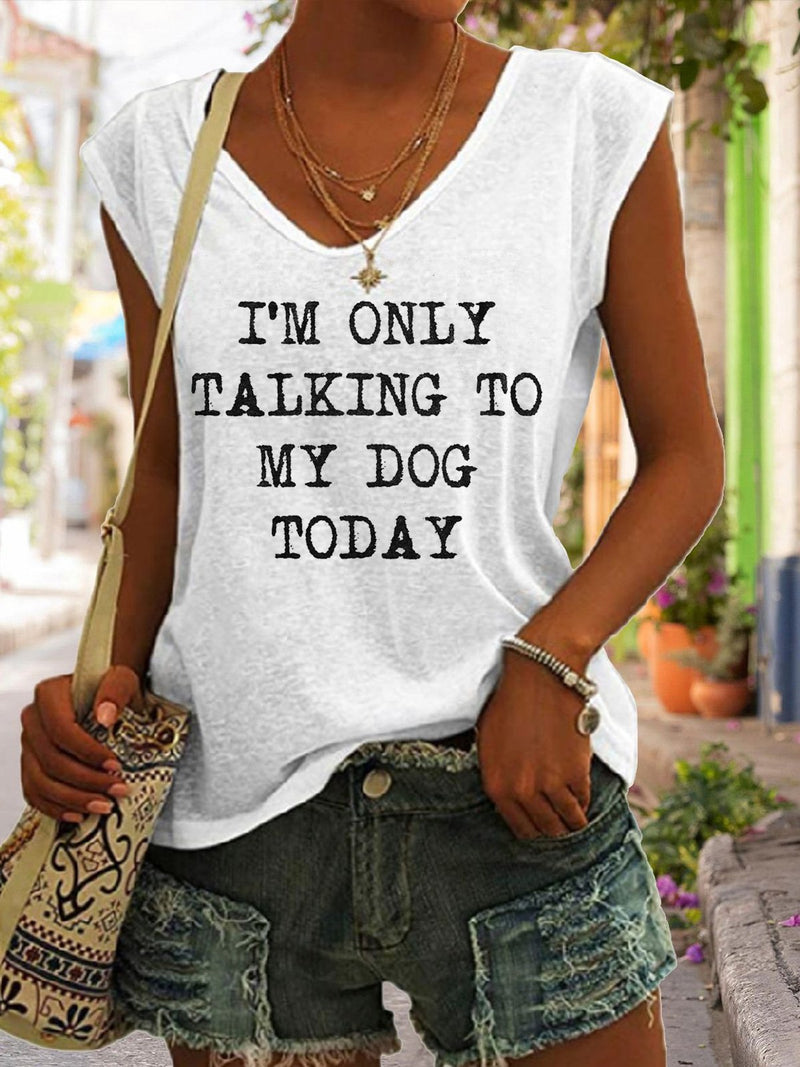 Casual V Neck Letter Printed Sleeveless Tank Top